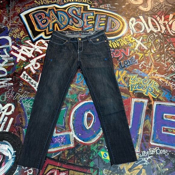Y2K Apple Bottoms Dark Wash Jeans with Rhinestone Heart Pockets - Size 5/6 - Picture 1 of 14